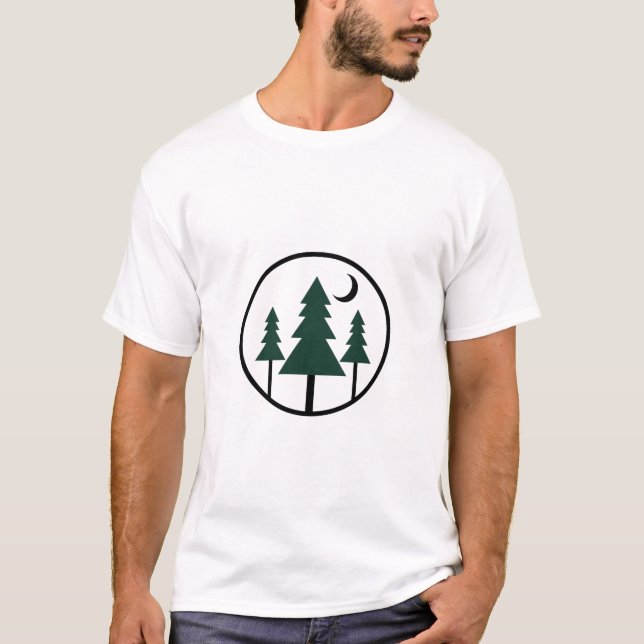 Minimalist Adventure Forest Pine Trees Night Moon  T-Shirt (Front)