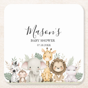 Minimalist Adventure Woodland Animals Baby Shower Square Paper Coaster
