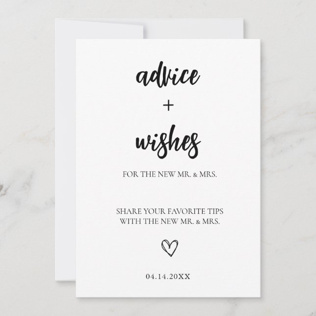 Minimalist Advice and Wishes for Bride and Groom  Invitation (Front)
