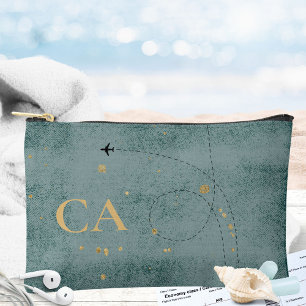 Minimalist Aeroplane Dusty Blue Monogram Travel Accessory Pouch