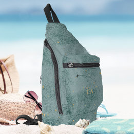 Minimalist Aeroplane Dusty Blue Monogram Travel Sling Bag