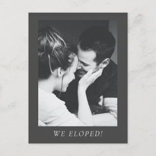 Minimalist Aesthetic Black and White Photo Eloped Announcement Postcard