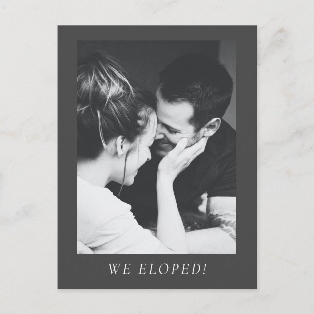 Minimalist Aesthetic Black and White Photo Eloped Announcement Postcard (Front)