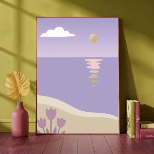 Minimalist Aesthetic Purple Beach Sunset Landscape Poster