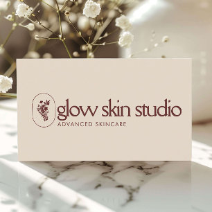 Minimalist Aesthetician Logo Skincare Warm Taupe Business Card