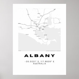 Minimalist Albany Map with Coordinates Poster