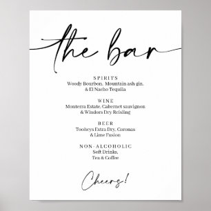 Minimalist Alcohol Bar List Sign Poster Wedding