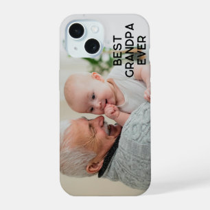 Minimalist All Caps Best Grandpa Ever Photo iPhone 15 Case