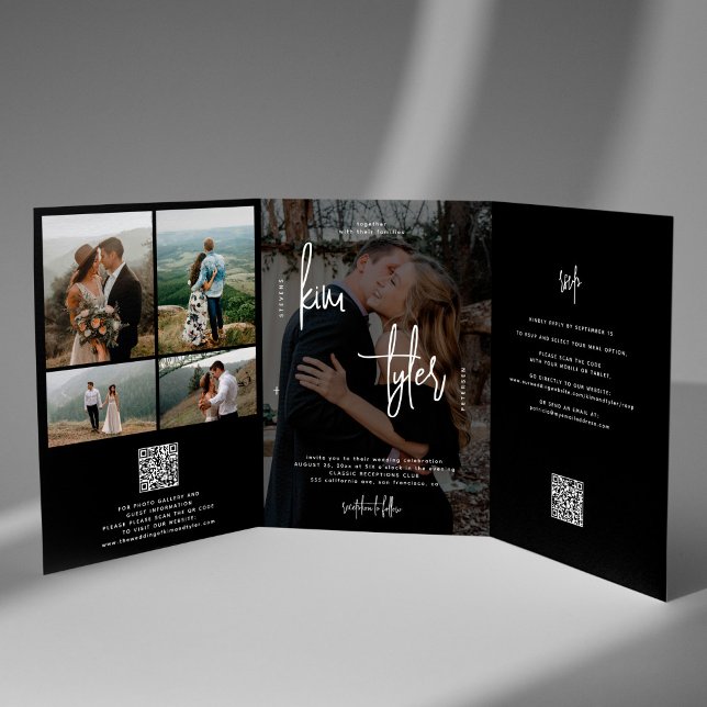 Minimalist all in one photo collage QR wedding Tri-Fold Invitation (Creator Uploaded)
