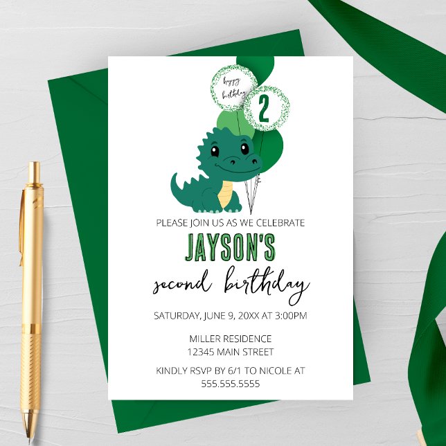 Minimalist Alligator Birthday Party Invitation (Creator Uploaded)