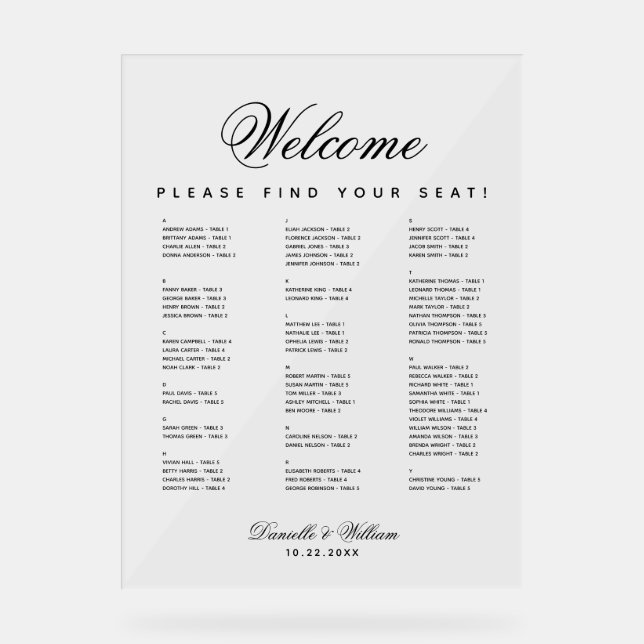 Minimalist Alphabetical Wedding Seating Chart (Front)