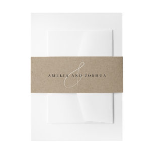 Minimalist Ampersand Names Wedding Kraft Rustic Invitation Belly Band