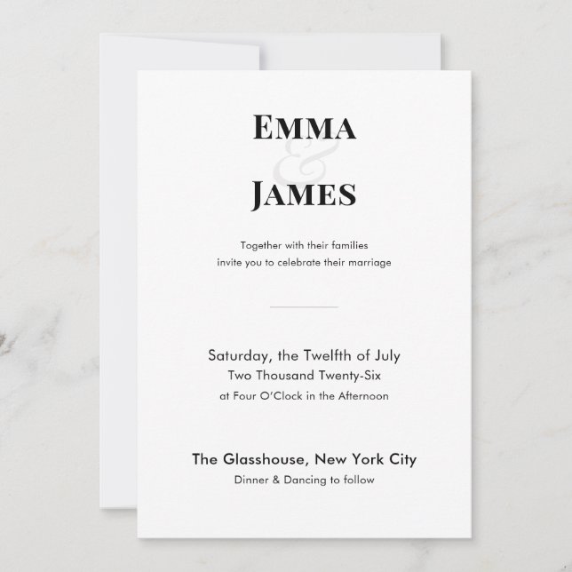 Minimalist Ampersand Wedding Invitation | QR Code (Front)