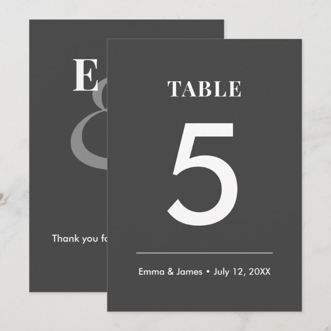 Minimalist Ampersand Wedding | Modern Table Number (Front/Back)