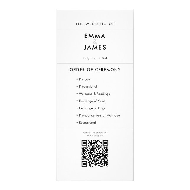 Minimalist Ampersand Wedding | Program | QR Code Rack Card (Front)