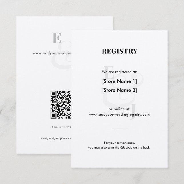 Minimalist Ampersand Wedding | Registry | QR Code Enclosure Card (Front/Back)