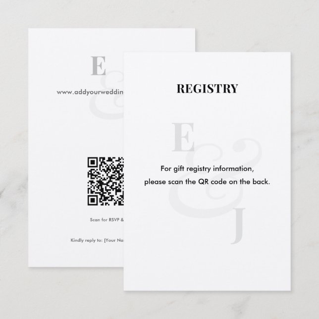 Minimalist Ampersand Wedding | Registry | QR Code Enclosure Card (Front/Back)