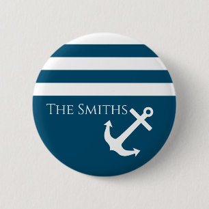 Minimalist Anchor & Stripes Nautical 6 Cm Round Badge