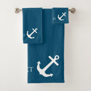 Minimalist Anchor & Stripes Nautical Bath Towel Set