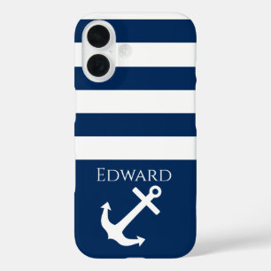 Minimalist Anchor & Stripes Nautical iPhone 16 Case