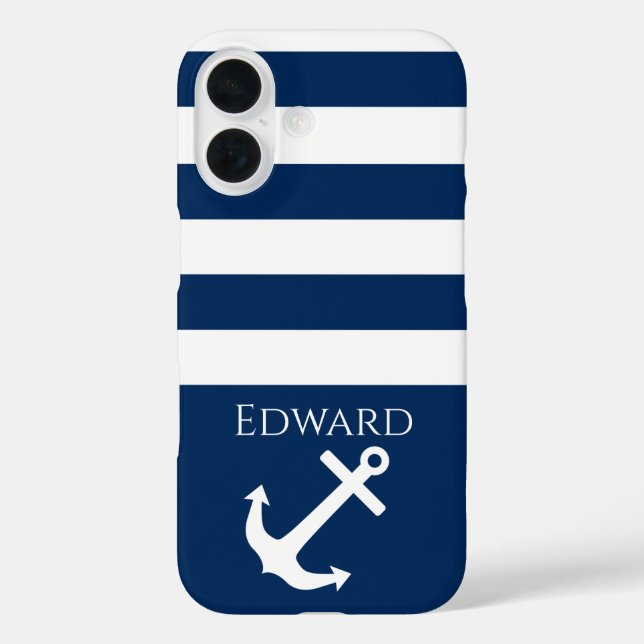 Minimalist Anchor & Stripes Nautical Case-Mate iPhone Case (Back)