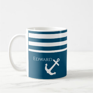 Minimalist Anchor & Stripes Nautical Coffee Mug
