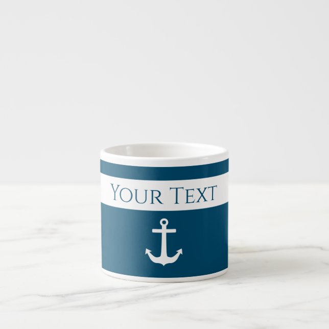 Minimalist Anchor & Stripes Nautical Espresso Cup (Front)