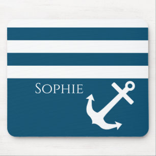 Minimalist Anchor & Stripes Nautical Mouse Pad