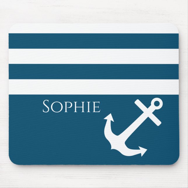 Minimalist Anchor & Stripes Nautical Mouse Pad (Front)