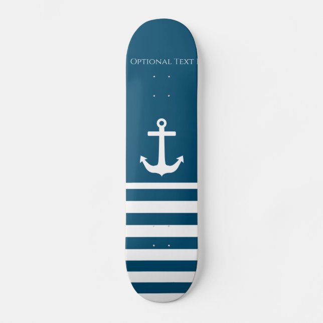 Minimalist Anchor & Stripes Nautical  Skateboard (Front)