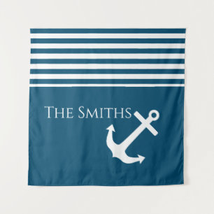 Minimalist Anchor & Stripes Nautical Tapestry