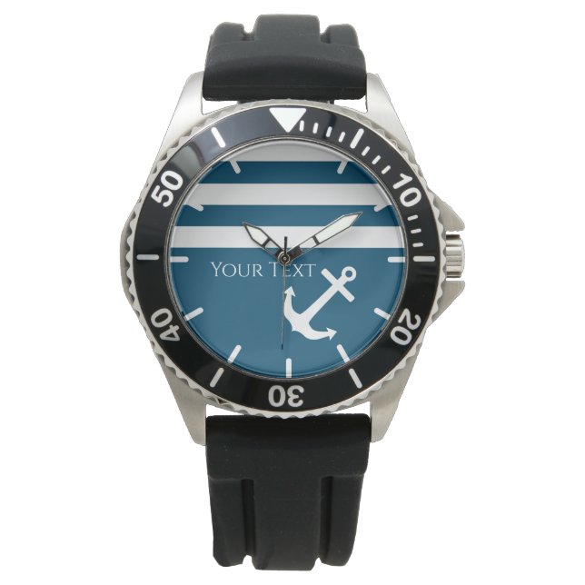 Minimalist Anchor & Stripes Nautical Watch (Front)