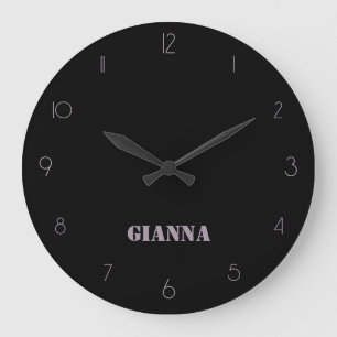 Minimalist and Elegant Black Rose Quartz Name  Large Clock
