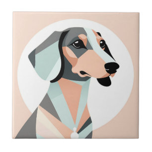Minimalist and elegant geometric dachshund ceramic tile