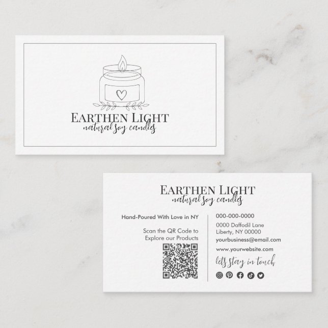 Minimalist and Modern Candle Botanical QR Code Business Card (Front/Back)