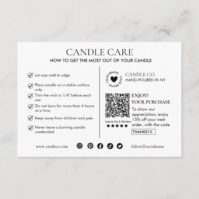 Minimalist and Modern Candle Care Card Template (Back)