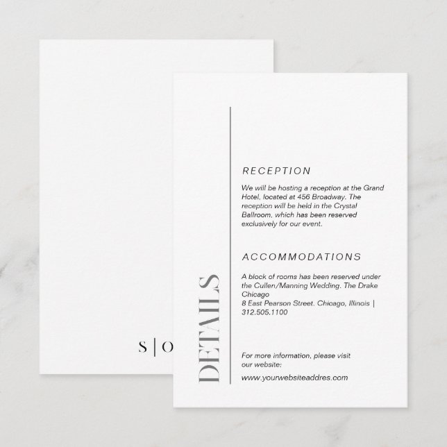 Minimalist and modern wedding information  enclosure card (Front/Back)