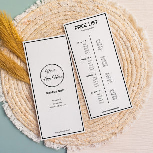 Minimalist and simple black and white price list rack card