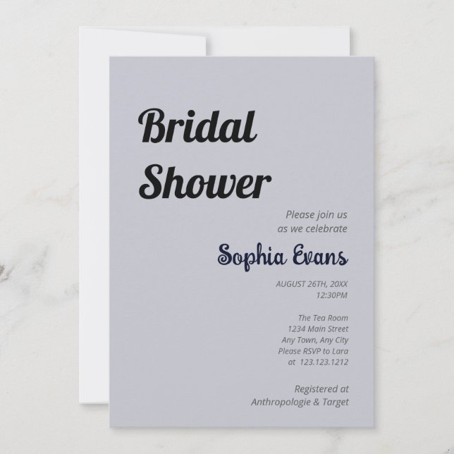 Minimalist and Simple Cloud Grey Bridal Shower Invitation (Front)