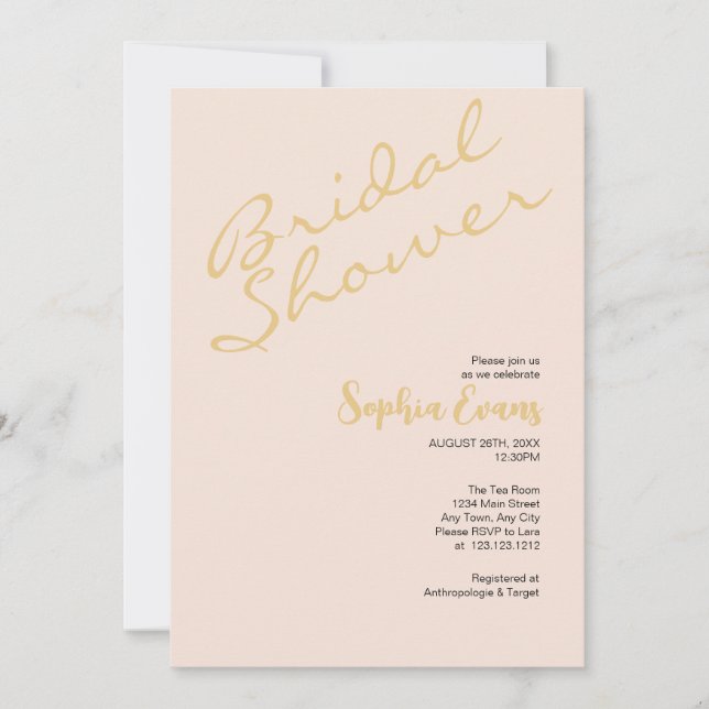 Minimalist and Simple Gold and Pink Bridal Shower Invitation (Front)