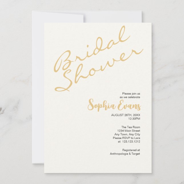 Minimalist and Simple Gold and White Bridal Shower Invitation (Front)