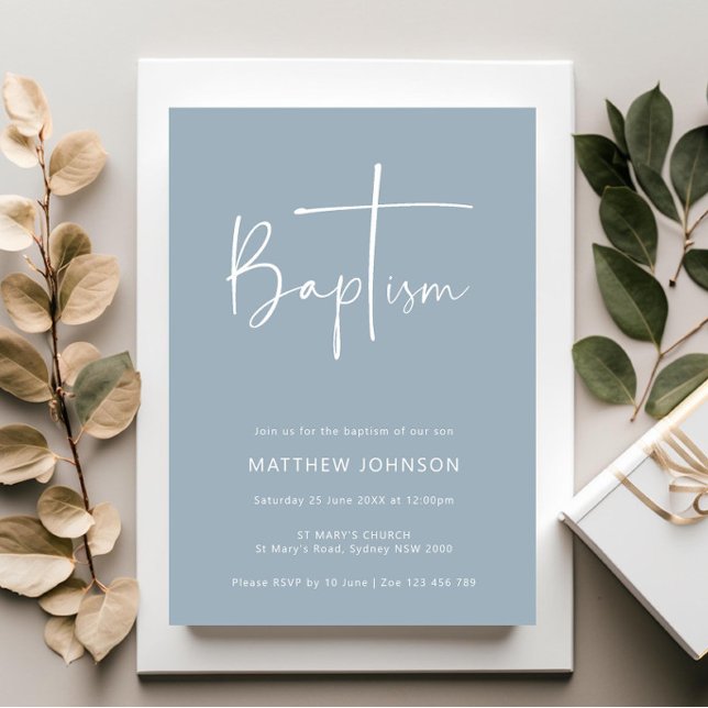 Minimalist and simple photo blue baptism invitation (Creator Uploaded)