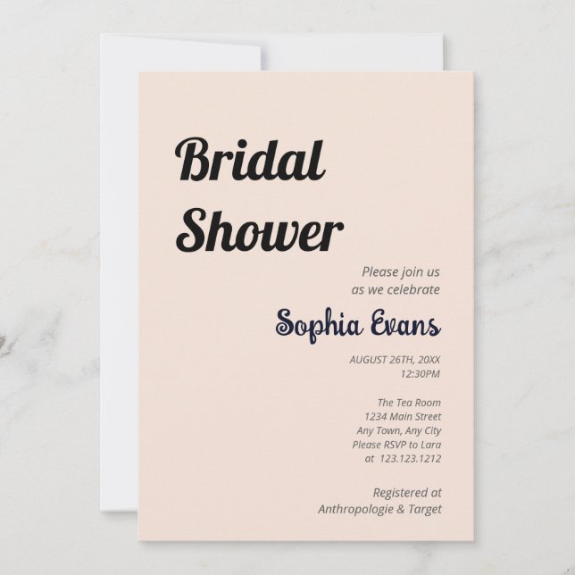 Minimalist and Simple Pink Cream Bridal Shower Invitation (Front)
