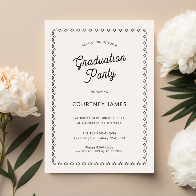 Minimalist and simple scalloped graduation party invitation (Creator Uploaded)