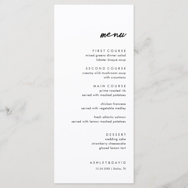 Minimalist and Simple Wedding Guest Menu (Front)