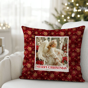 Minimalist Angel Red Gold Personalized Best Xmas Cushion