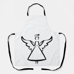 Minimalist Angel Wings & Halo Modern Graphic Sil Apron