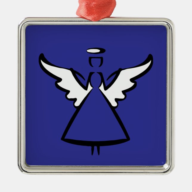 Minimalist Angel Wings & Halo | Modern Graphic Sil Metal Ornament (Front)