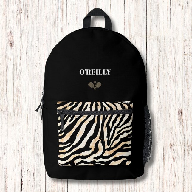 Minimalist Animal Print Modern Monogram Pickleball Printed Backpack (Creator Uploaded)