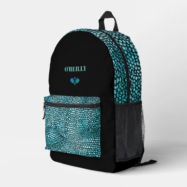 Minimalist Animal Print Modern Monogram Pickleball Printed Backpack (Back Corner Right)